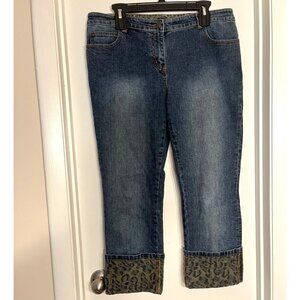 I-N-C Womens Denim Jeans Leopard Print Cuffs Size 12 Cotton Blend Casual Stretch